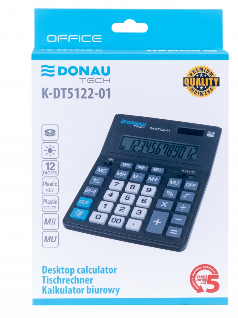 Калькулятор DONAU TECH 12розр. K-DT5122-01 2 живлення (сонячна енергія та батареї)